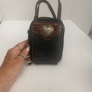 Vintage 80’s Brighton Brown and Black Woven Leather Women's Bag